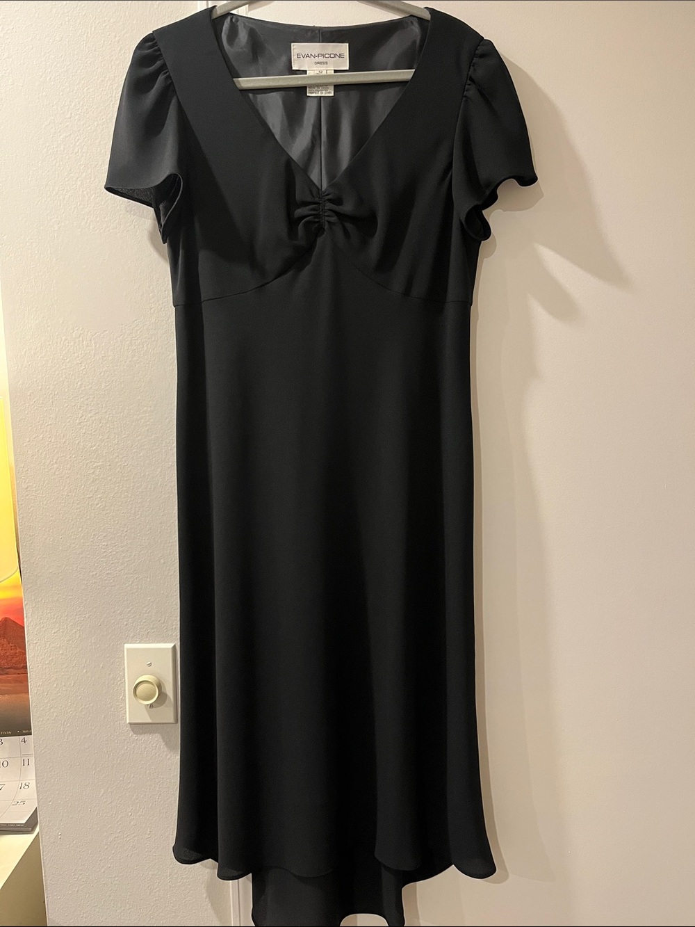 Evan Picone Black Midi Dress with V-Neck Knot